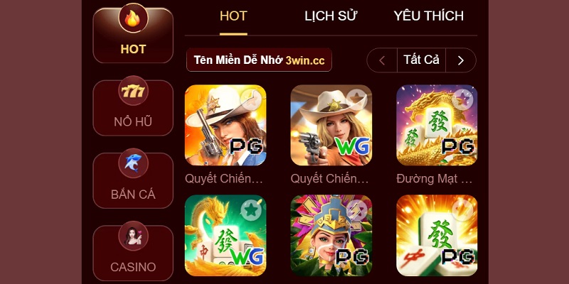 Chọn sảnh game và trò chơi cụ thể