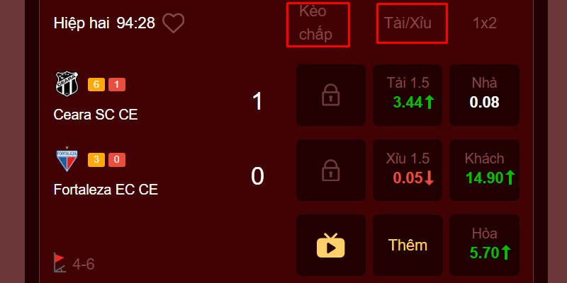 Đối với kèo Handicap & Tài Xỉu